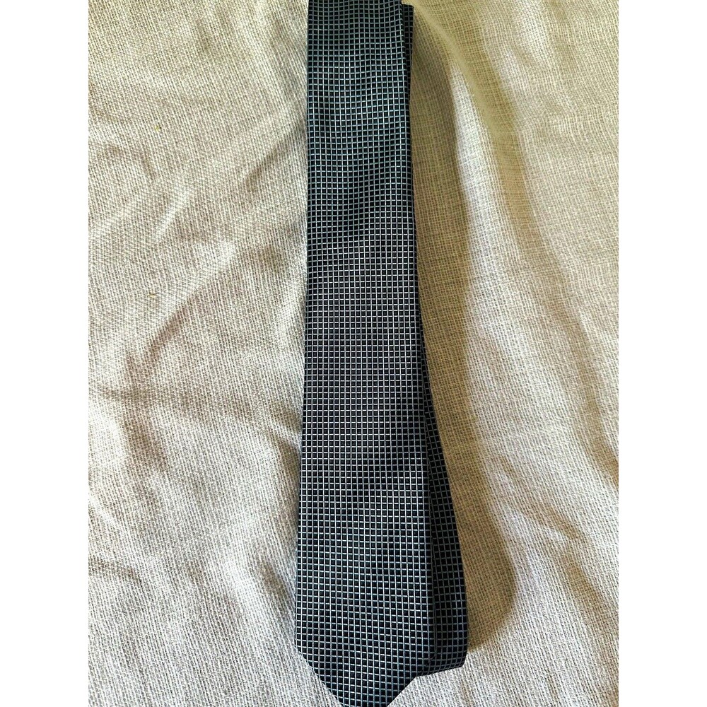 J. Ferrar Black Silver Micro Grid Geometric Men’s Necktie